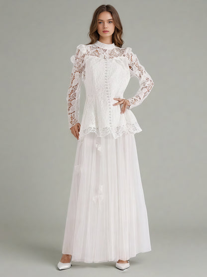 White Lace Top & Tulle Skirt Two-Piece Set