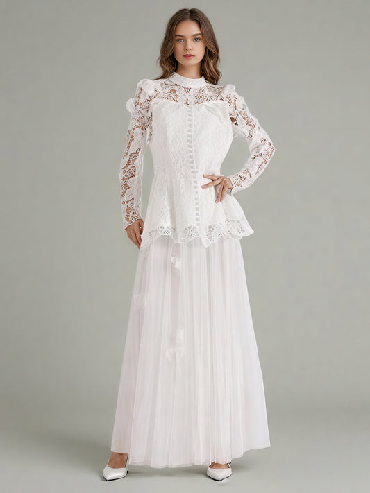 White Lace Top & Tulle Skirt Two-Piece Set
