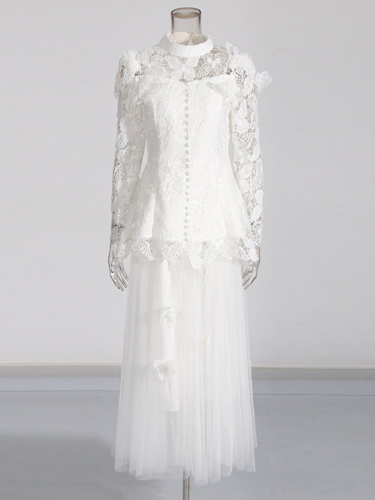 White Lace Top & Tulle Skirt Two-Piece Set