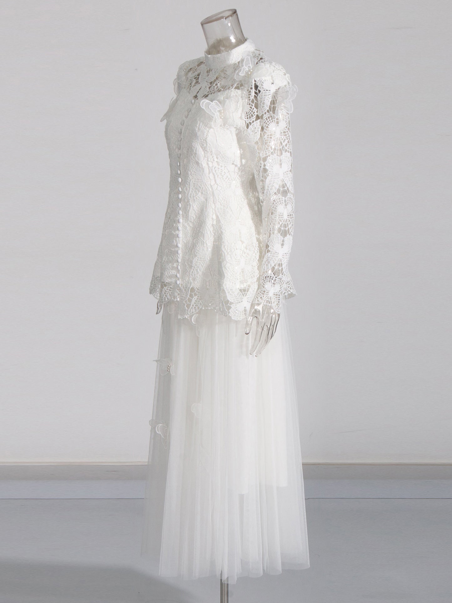 White Lace Top & Tulle Skirt Two-Piece Set