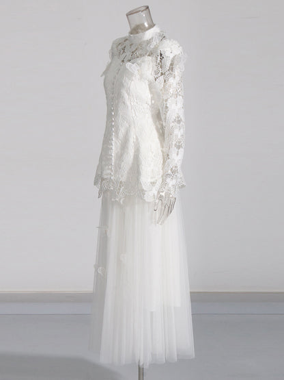 White Lace Top & Tulle Skirt Two-Piece Set
