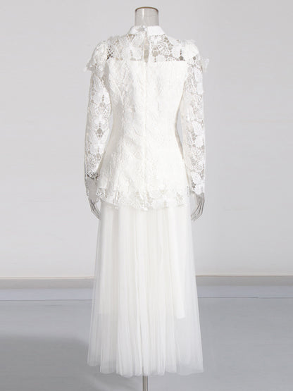 White Lace Top & Tulle Skirt Two-Piece Set
