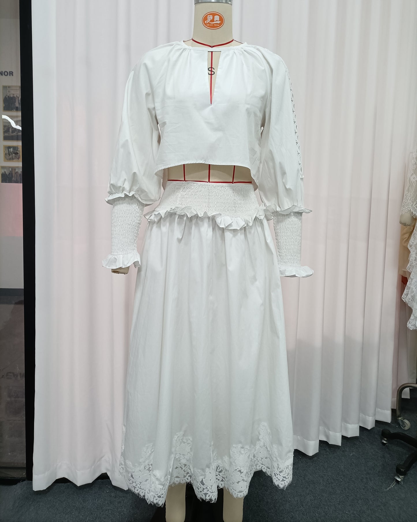 White Lace Trim Two-Piece Set