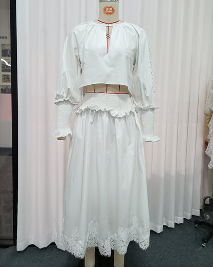 White Lace Trim Two-Piece Set