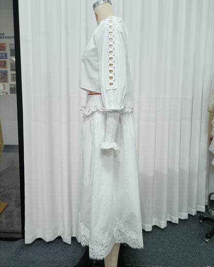 White Lace Trim Two-Piece Set