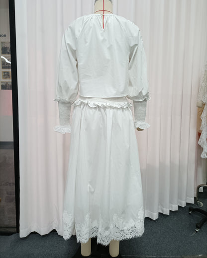 White Lace Trim Two-Piece Set