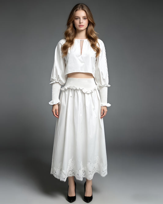 White Lace Trim Two-Piece Set