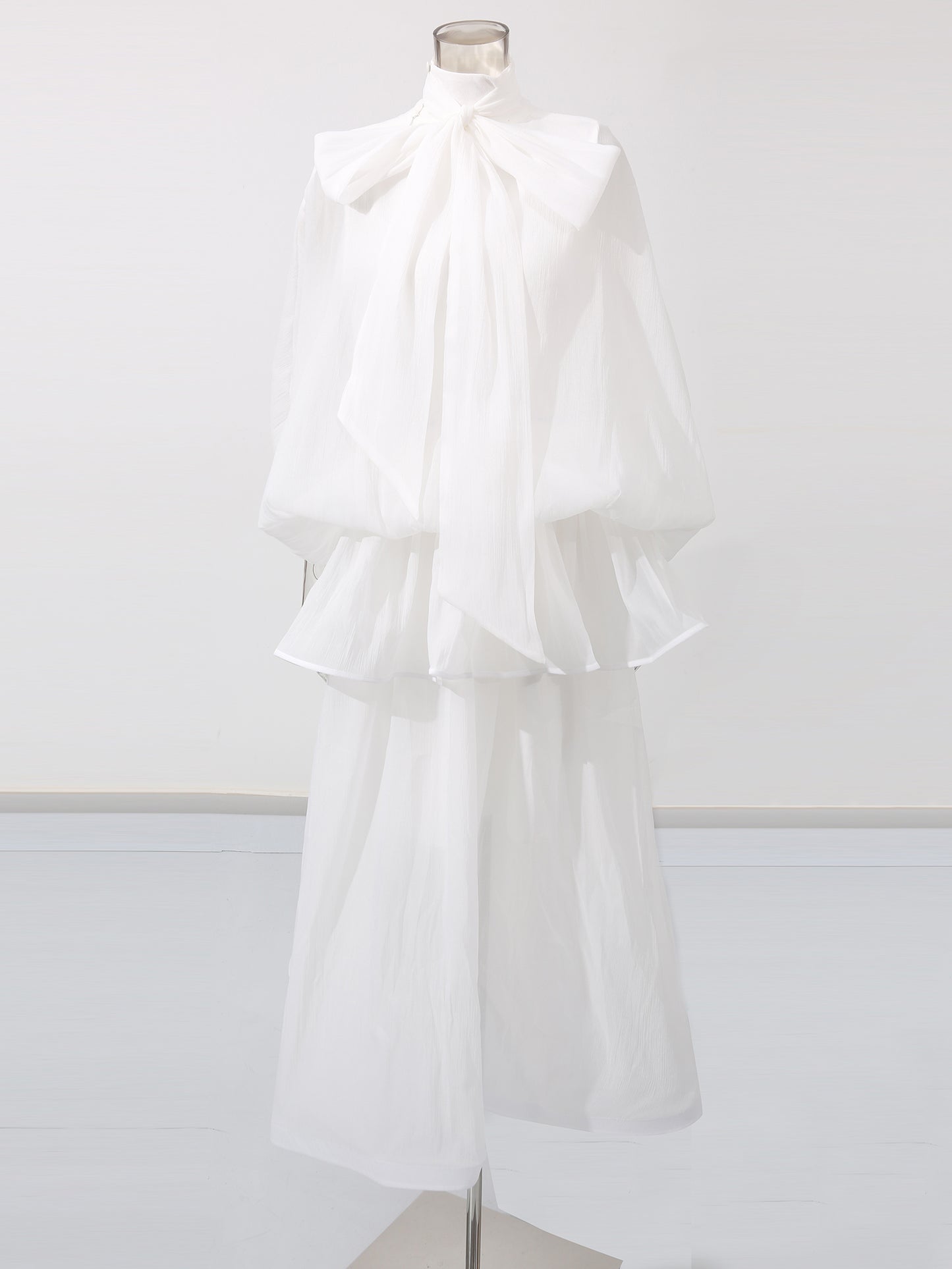 White Lace Up Ruffled Sheer Long Dress