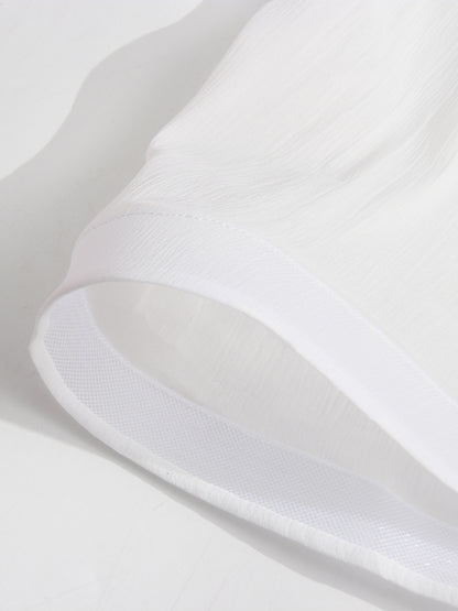 White Lace Up Ruffled Sheer Long Dress