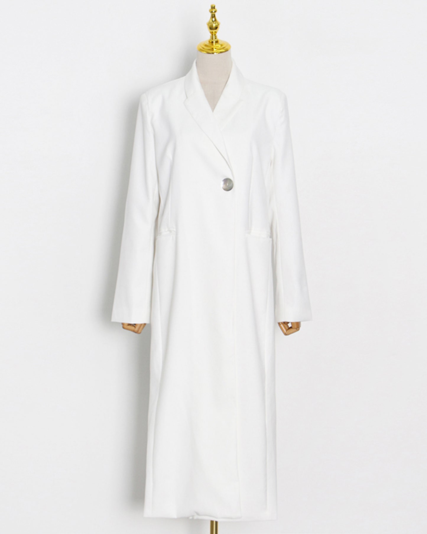 White Longline Single-Button Trench Coat