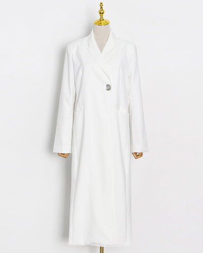 White Longline Single-Button Trench Coat