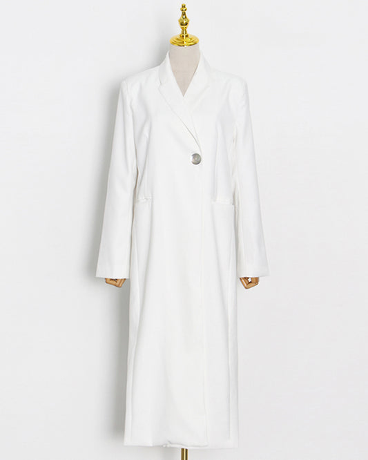 White Longline Single-Button Trench Coat