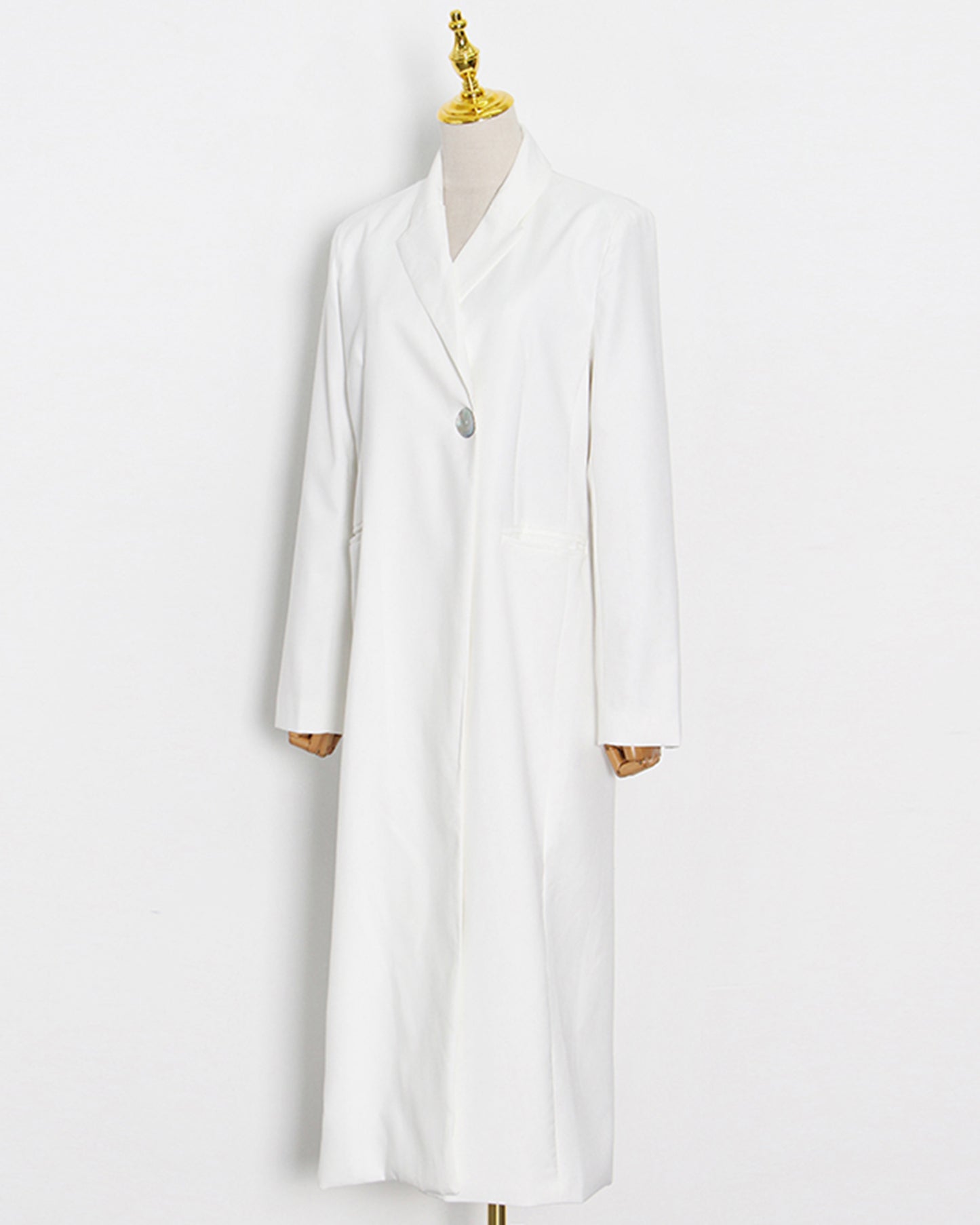 White Longline Single-Button Trench Coat