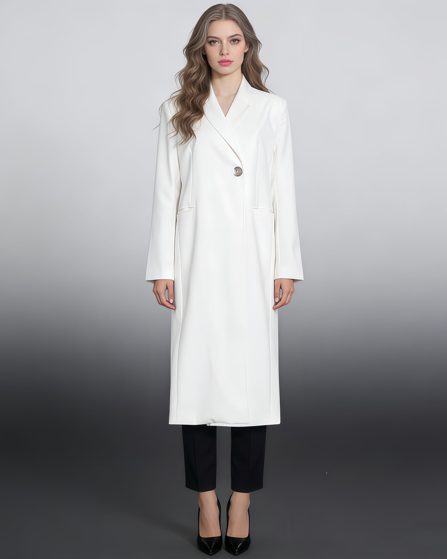White Longline Single-Button Trench Coat