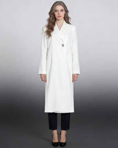 White Longline Single-Button Trench Coat