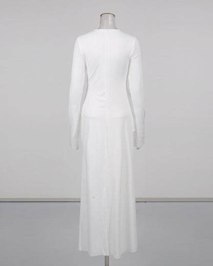 White Maxi Dress with Twist & Gold Accents