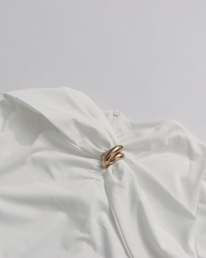 White Maxi Dress with Twist & Gold Accents