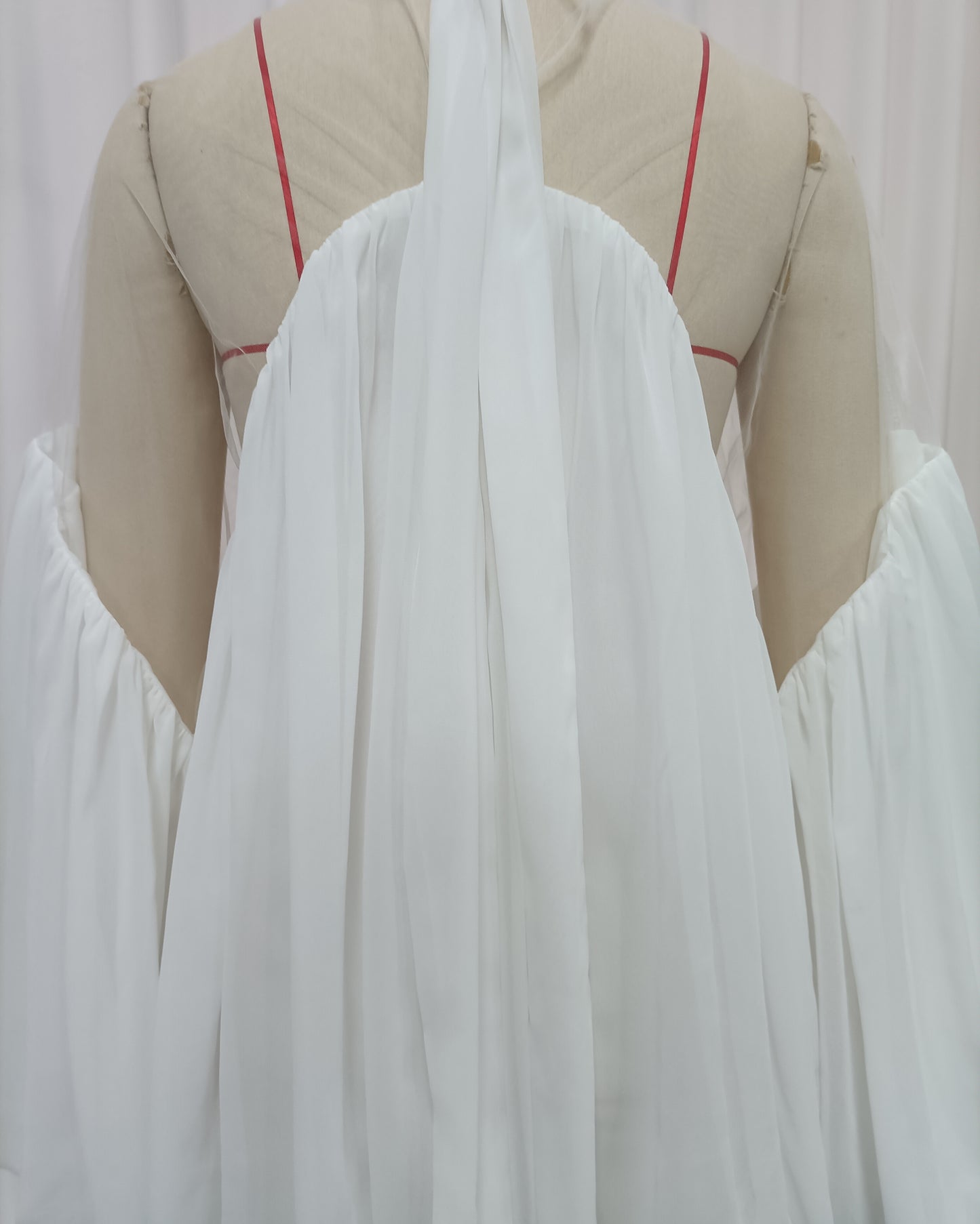 White Mesh Insert Puff Sleeve Babydoll Top
