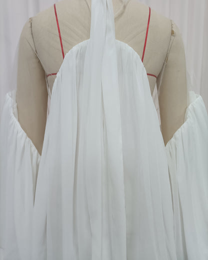 White Mesh Insert Puff Sleeve Babydoll Top
