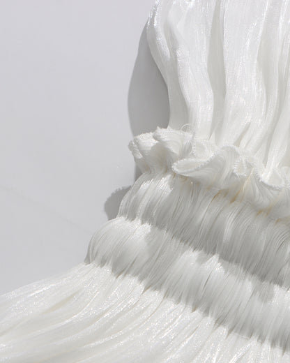 White Off-Shoulder Ruched Puff Sleeve Mini Dress