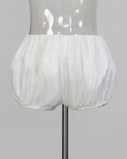 White Off-Shoulder Ruched Puff Sleeve Mini Dress