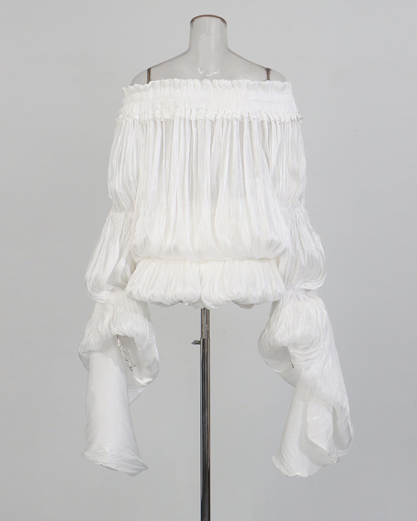 White Off-Shoulder Ruched Puff Sleeve Mini Dress