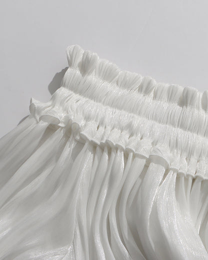 White Off-Shoulder Ruched Puff Sleeve Mini Dress