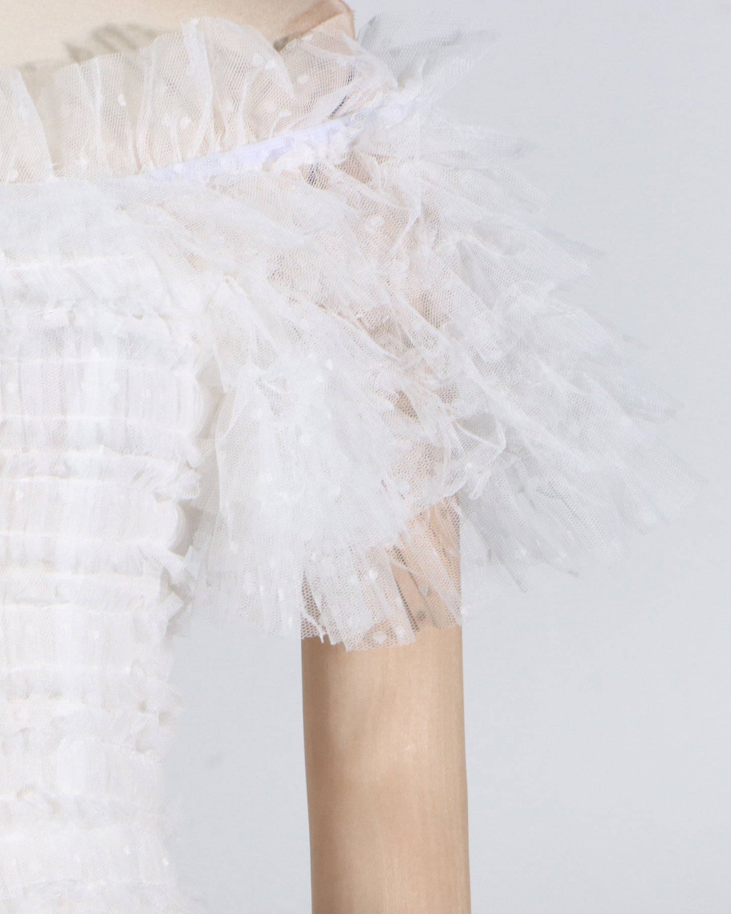 White Off-Shoulder Ruffled Tulle Maxi Dress