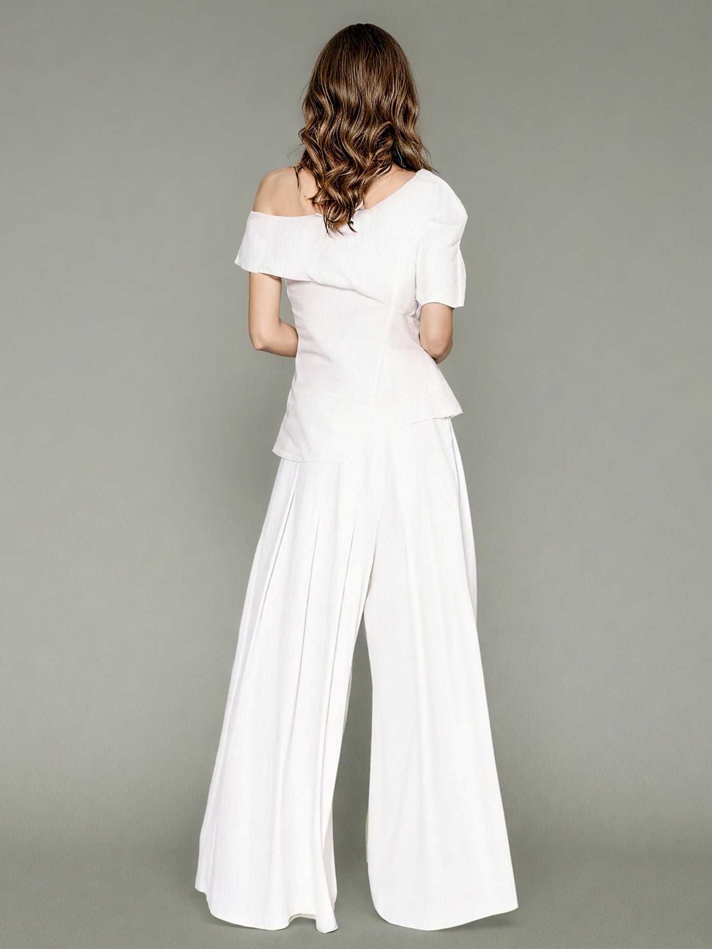 White Off-Shoulder Top & Wide-Leg Pants Set
