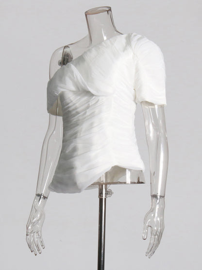 White Off-Shoulder Top & Wide-Leg Pants Set