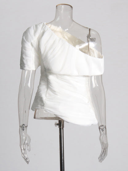 White Off-Shoulder Top & Wide-Leg Pants Set