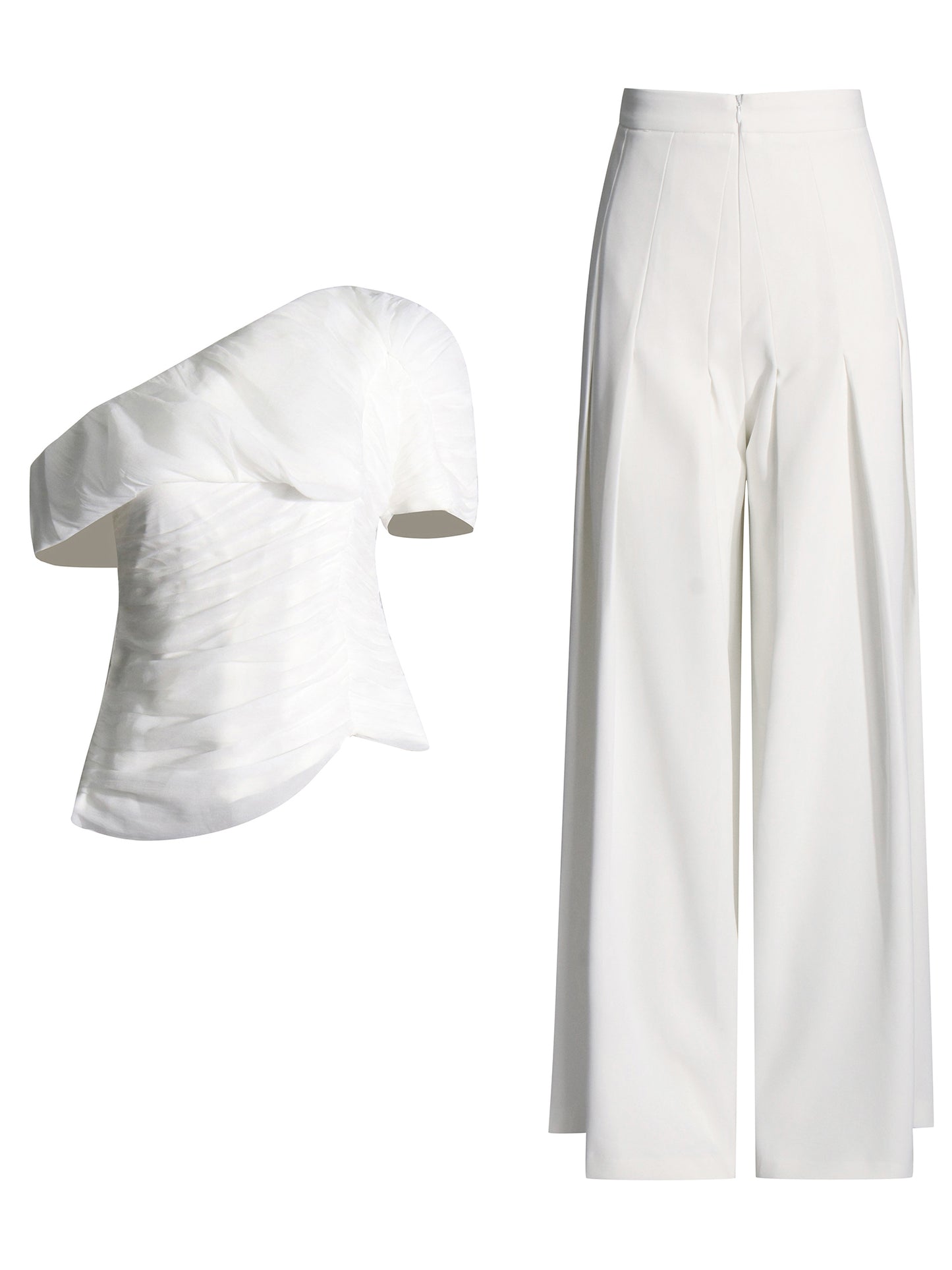 White Off-Shoulder Top & Wide-Leg Pants Set
