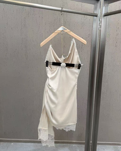 White Off Shoulder Lace Trim Mini Dress