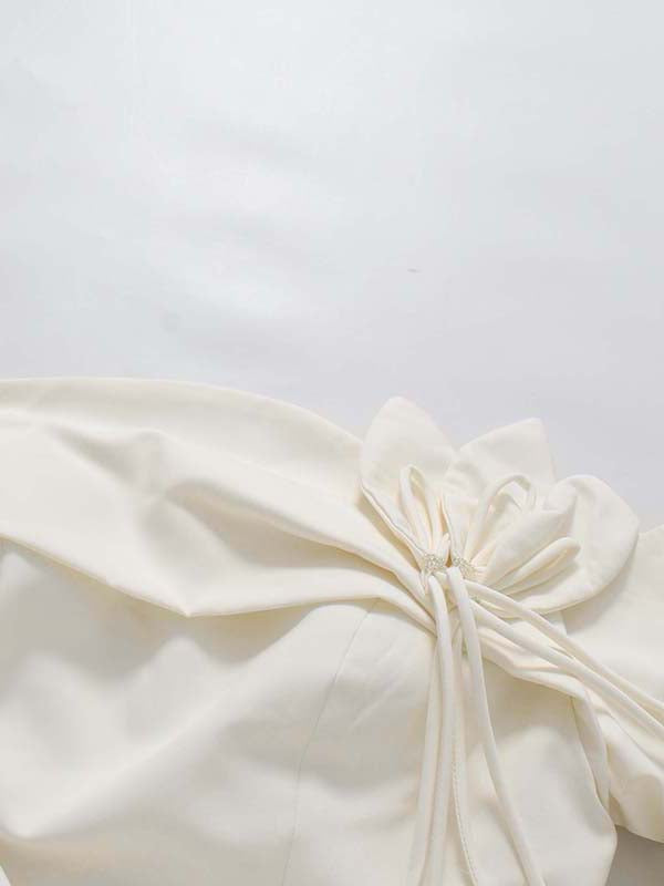 White Off Shoulder Long Sleeve 3D Flower Dress
