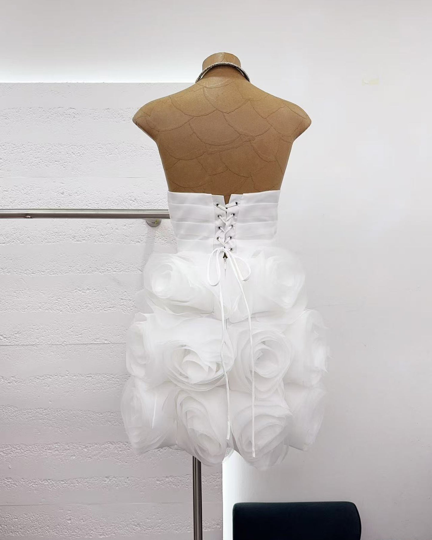 White Off Shoulder Spliced Rose Mini Dress