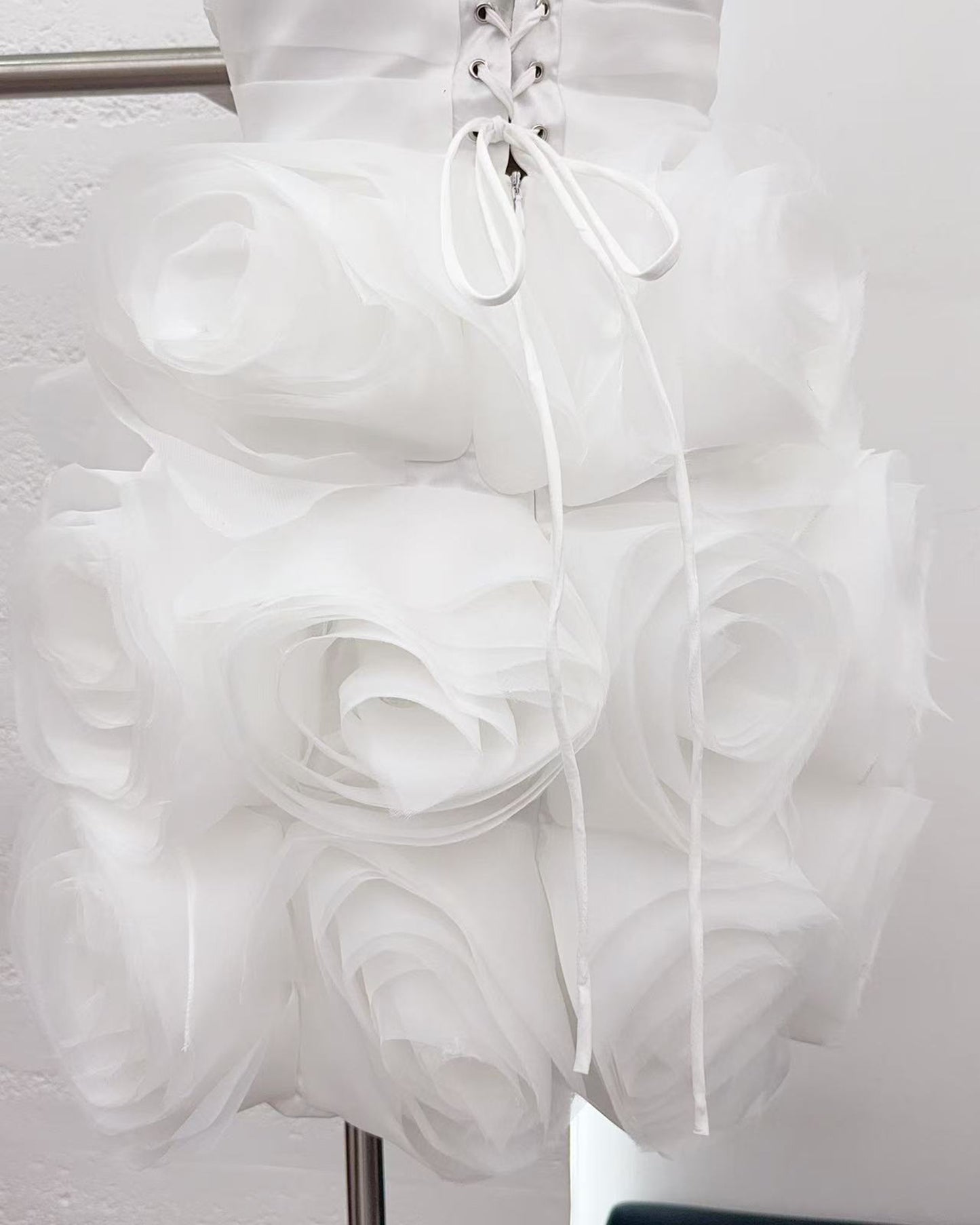 White Off Shoulder Spliced Rose Mini Dress