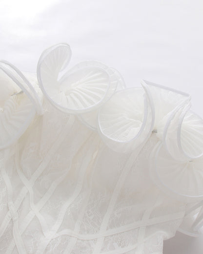 White Off‑Shoulder 3D Ruffle Corset Mini Dress