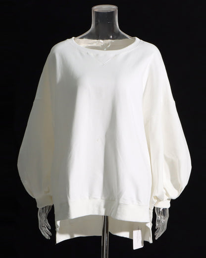 White Oversized Balloon-Sleeve Crewneck Sweatshirt