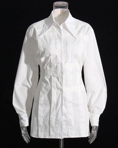 White Oversized Collar Blouse Puffy Sleeves