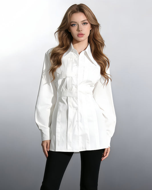 White Oversized Collar Blouse Puffy Sleeves