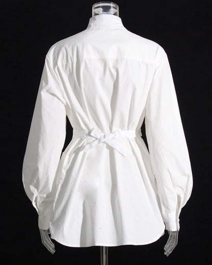 White Oversized Collar Blouse Puffy Sleeves
