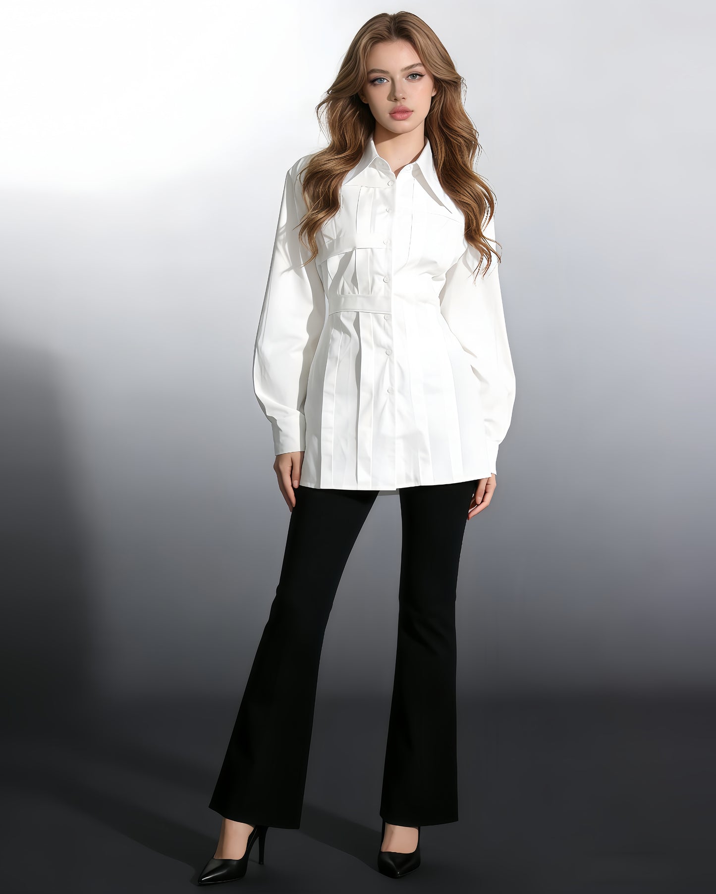 White Oversized Collar Blouse Puffy Sleeves