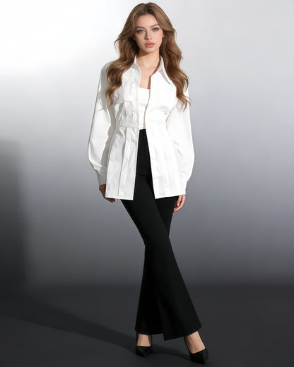 White Oversized Collar Blouse Puffy Sleeves