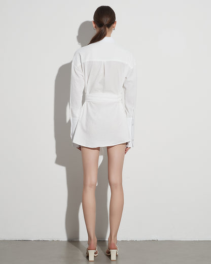 White Oversized Shirt with Circular Buckle Belt
