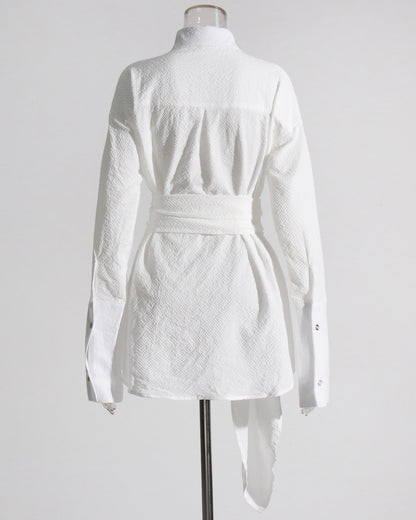 White Oversized Shirt with Circular Buckle Belt