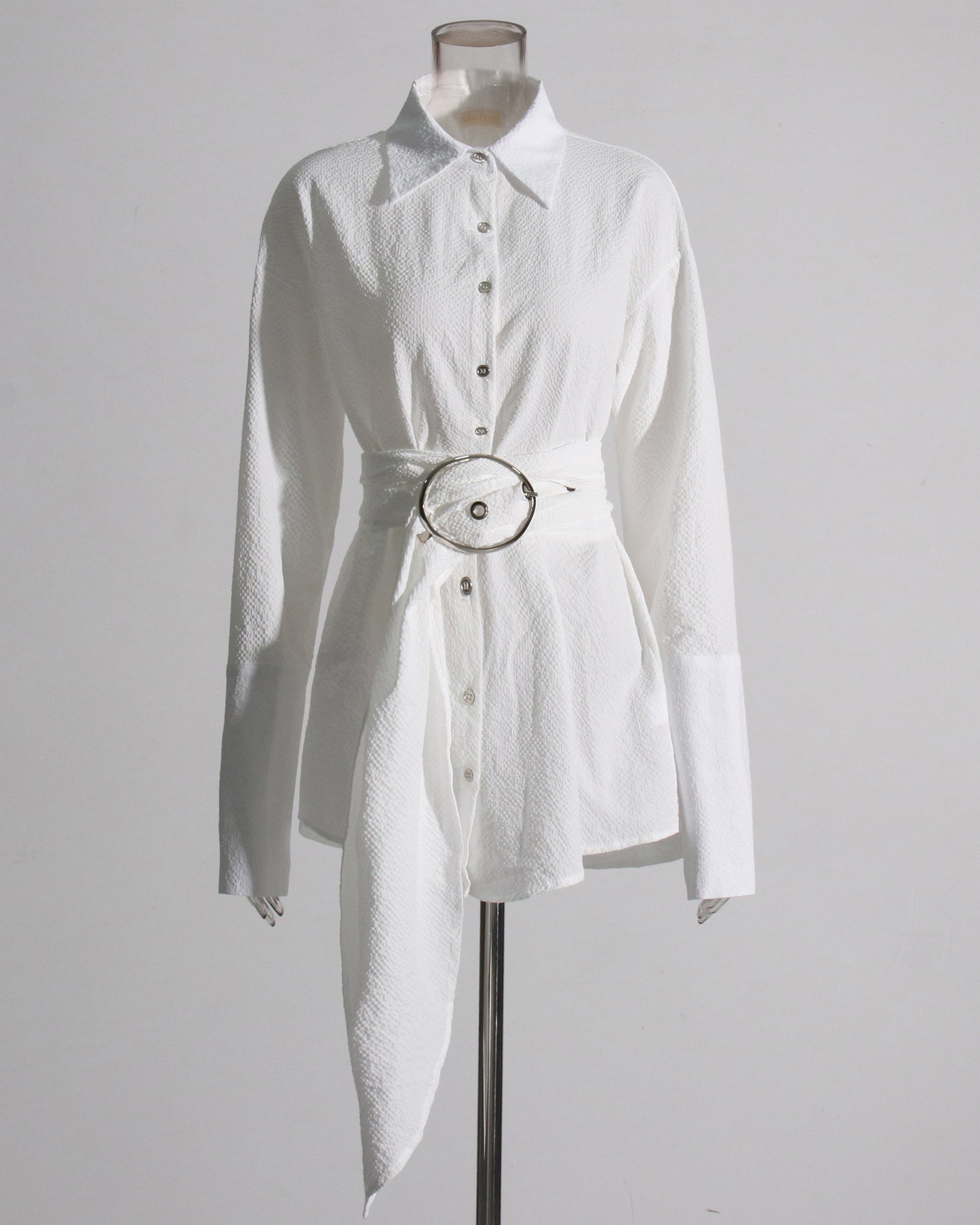White Oversized Shirt with Circular Buckle Belt