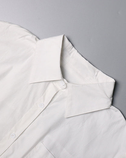 White Oversized Shirt with Ruched Puff Sleeves