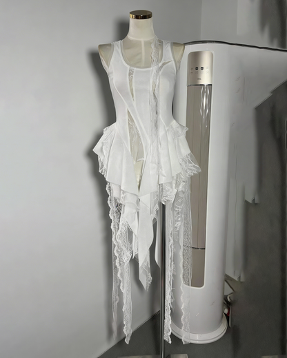 White Patchwork Lace Irregular Vest
