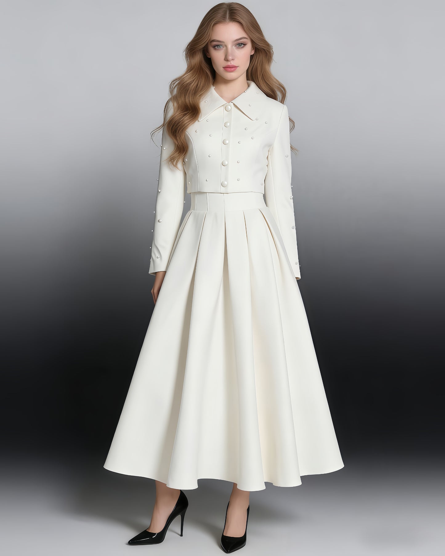 White Pearl Beaded 2-Piece Set