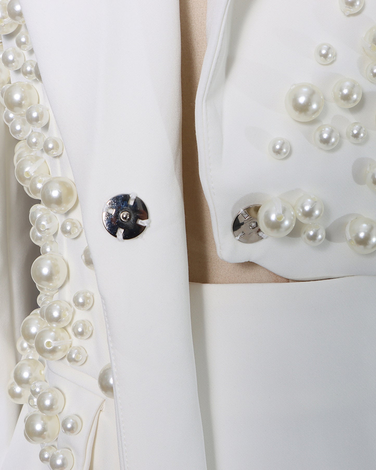 White Pearl Embellished Blazer & Skirt Set